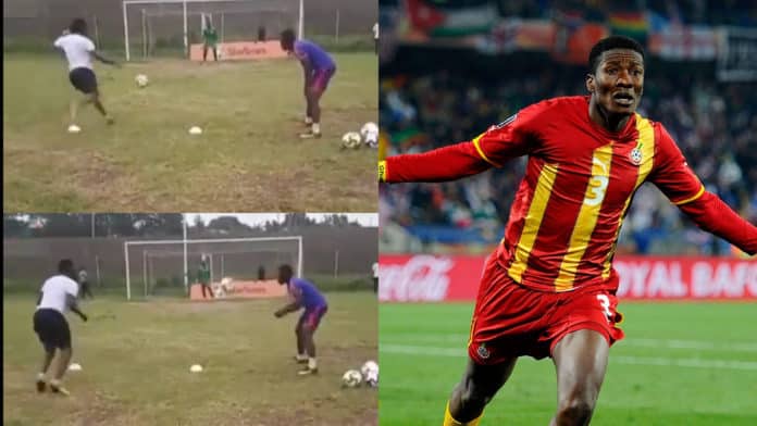 Asamoah Gyan displays superb shooting skills as he readies for 2022 World Cup