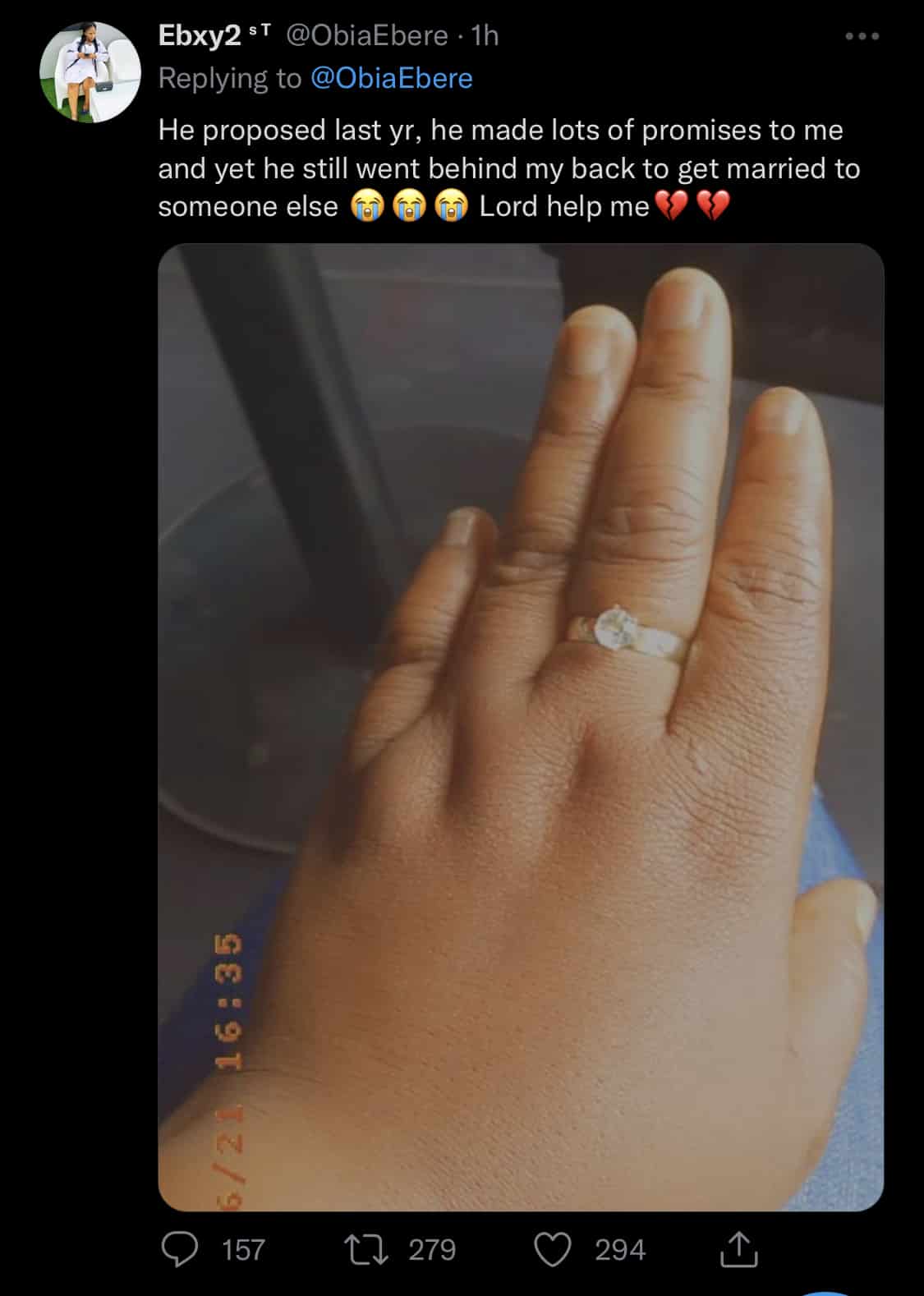 Lady in tears after seeing pictures of her boyfriend of 6 years getting married to another woman