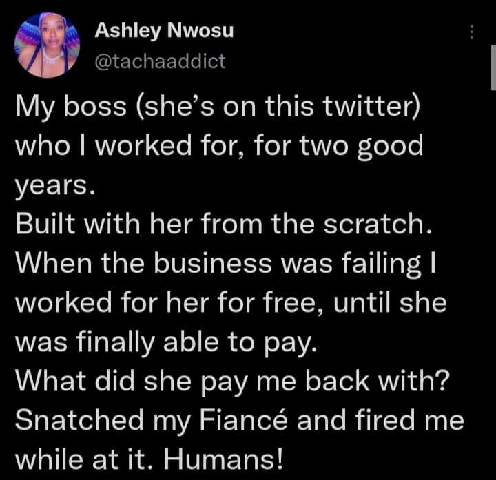 Lady accuses her boss of snatching and sleeping with her boyfriend (photos + screenshot)