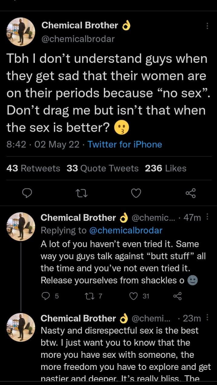 "Sleeping with your girlfriend during her period is very sweet"- Man reveals "Sleeping with your girlfriend during her period is very sweet"- Man reveals