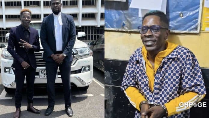 Shatta Wale pose with his lawyer in court after his release