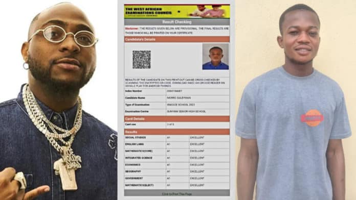 Davido gives full scholarship to brilliant but needy Ghanaian student