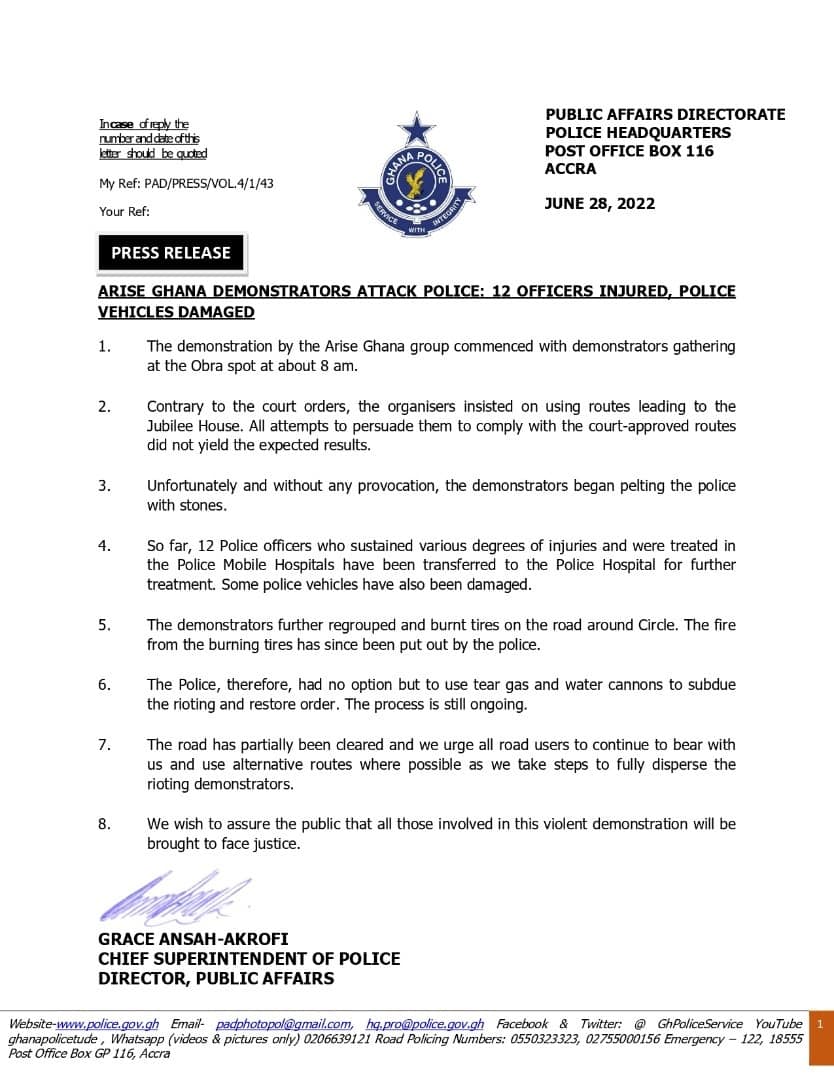 police statement on clash with arise ghana protestors-1
