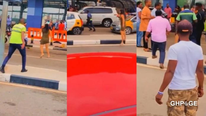 White Lady angrily throws heavy metal in an attack to Security Guard at Kotoka International Aiport - Video