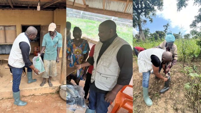John Dumelo donates boots and farm implements to poor farmers
