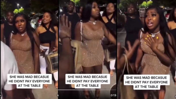 Lady shows up for a date with 18 friends, watch as man refuses to pay