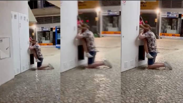 Horny man filmed satisfying woman in public