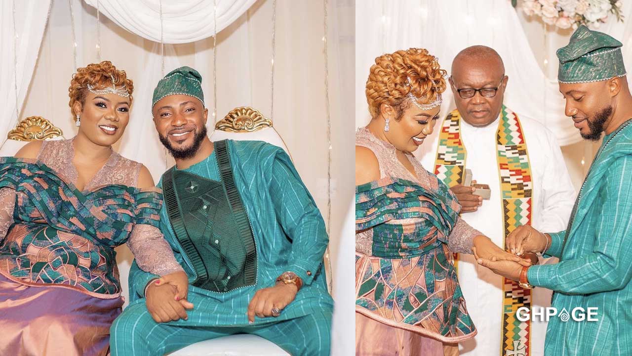 Bridget Otoo and her husband exchanging vows