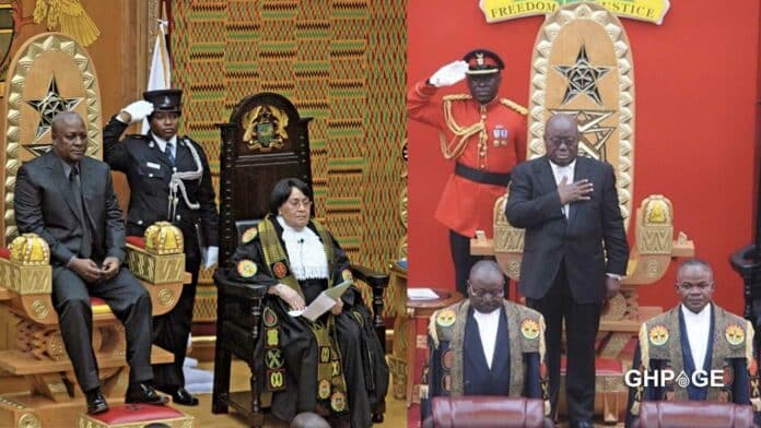 Grid of John Mahama and Akuffo-Addo in parliament during state of the nation