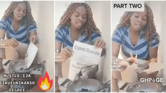 Lady burns her university certificate for not being able to get a job
