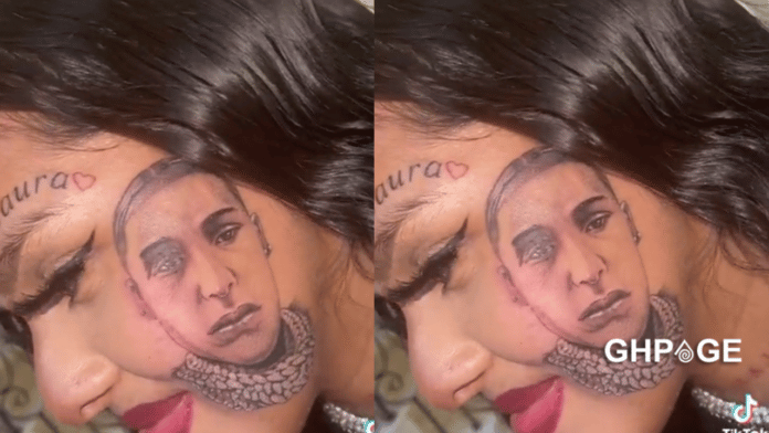 Lady tattoos her boyfriend's face on her face