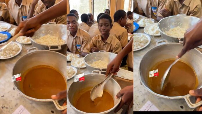 Viral video of SHS students being served 'gari' with 'raw soup' as lunch