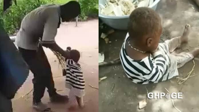 police on manhuant for man flogging toddler in viral video