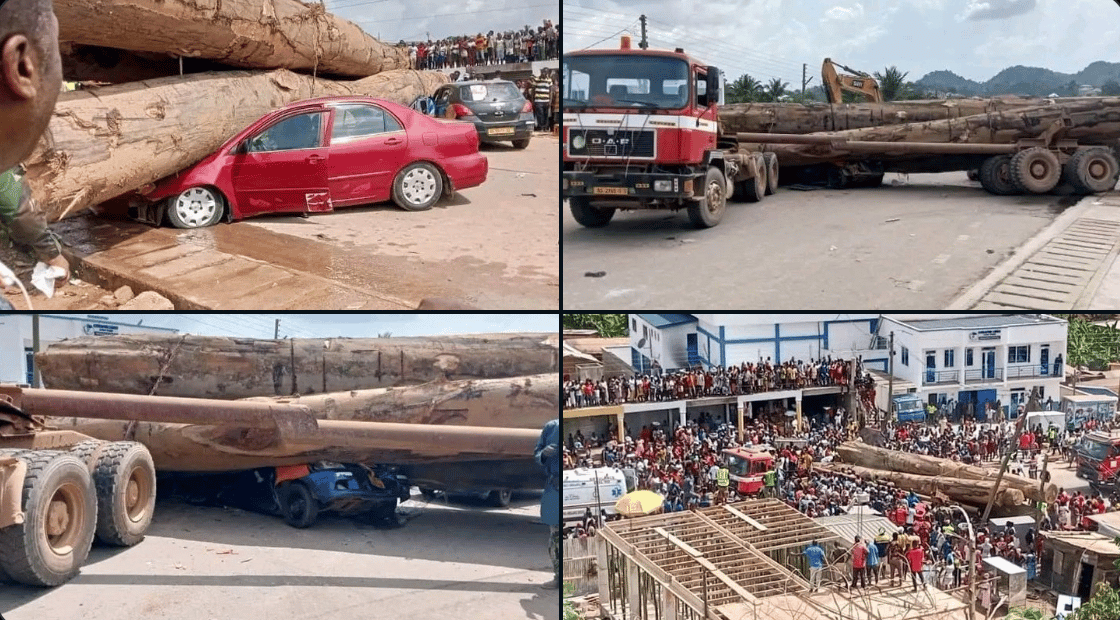 Bogoso: How timber logs fell on taxi and saloon car; injuries and deaths