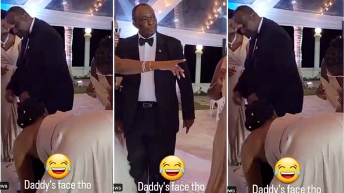 Father's stern reaction after seeing daughter twerking vigorously at wedding