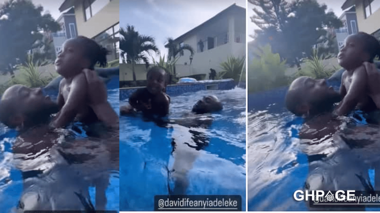 Old video of Davido teaching Ifeanyi how to swim before he died surfaces