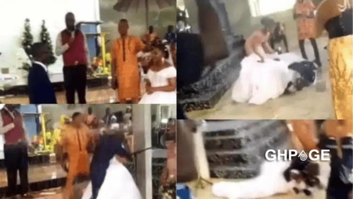 Drama as groom makes a scene when asked to kiss the bride