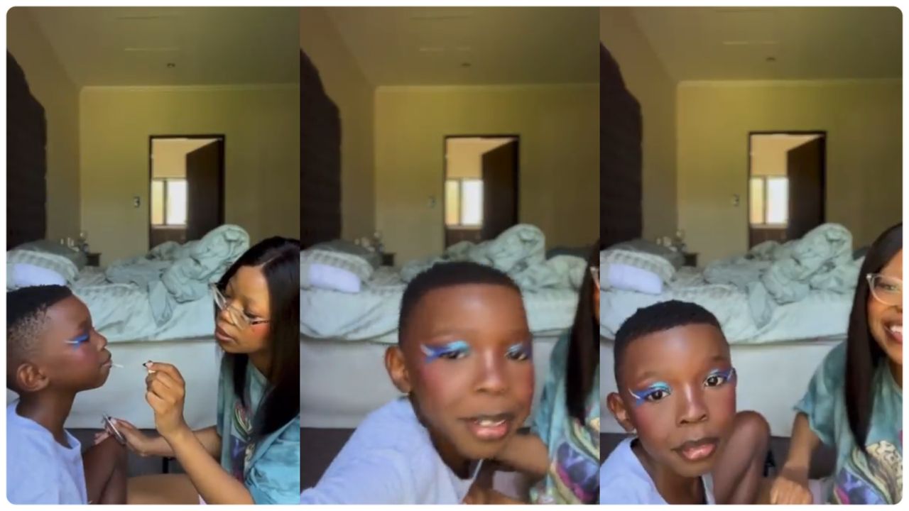 Lady under fire for applying makeup on boy's face
