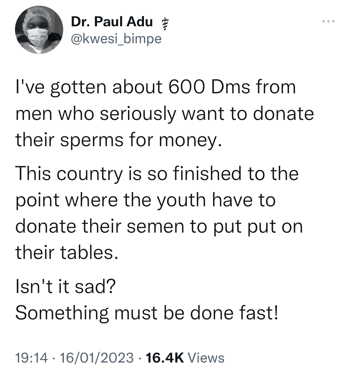 Doctor excites GH youths with list of highpaying sperm donation