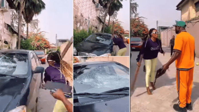 Lady completely destroys her boyfriend's car for chatting with another lady