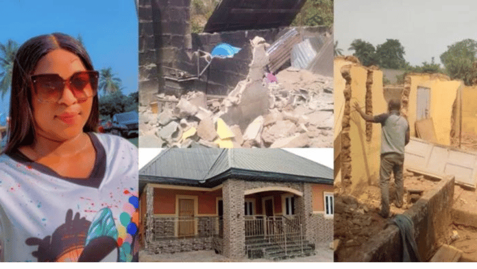 Lady demolishes mum's old house and builds her a new bungalow