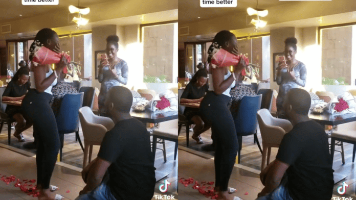 Lady embarrasses boyfriend who proposed marriage to her inside the restaurant