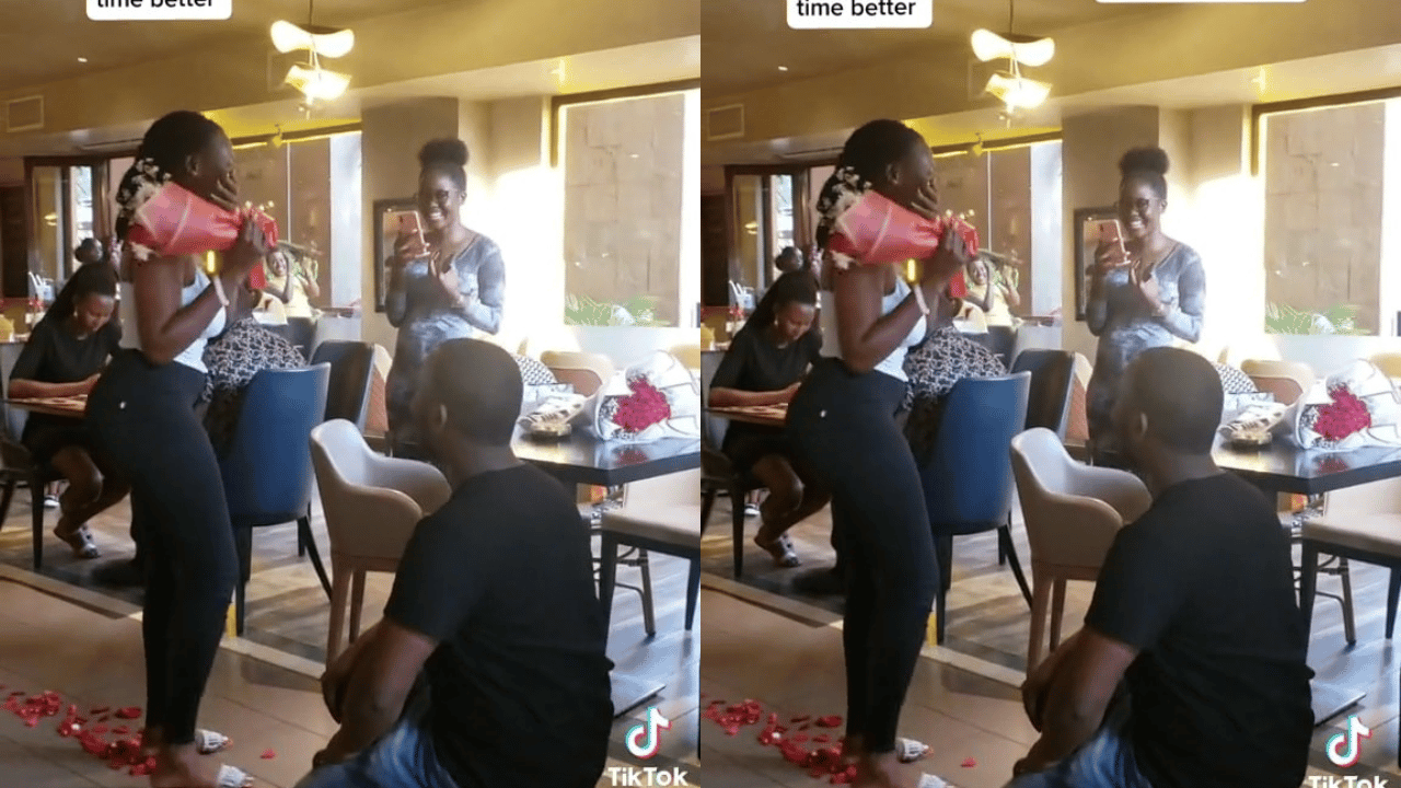 Lady embarrasses boyfriend who proposed marriage to her inside the restaurant - GhPage