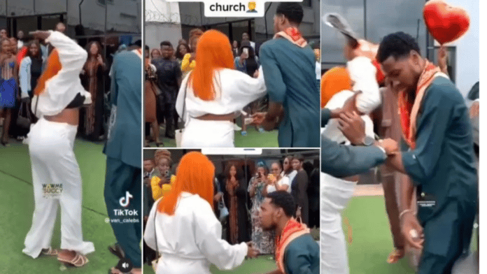 Lady slaps boyfriend for proposing to her inside the church