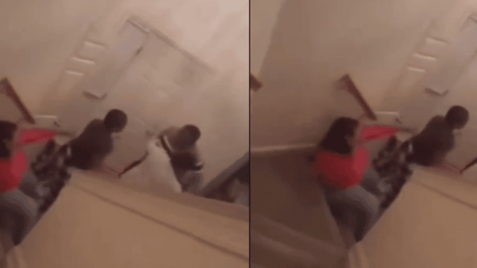Husband filmed flogging his wife in front of their kids