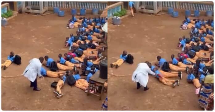 Teacher flogging students military-style