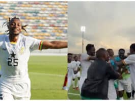 Antoine Semenyo scores the last-minute goal to win the AFCON 2023 qualifying match between Ghana and Angola at the Baba Yara Stadium in Kumasi.