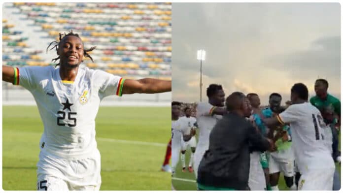 Antoine Semenyo scores the last-minute goal to win the AFCON 2023 qualifying match between Ghana and Angola at the Baba Yara Stadium in Kumasi.