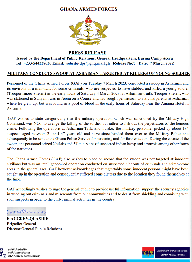 GAF issues an official statement on Ashaiman swoop - GhPage