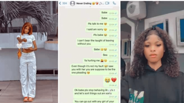 Lady begs her boyfriend not to dump her after she caught him cheating on her