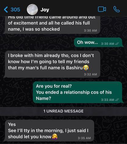 Lady breaks up with boyfriend who told her his name is Bash instead of Bashiru