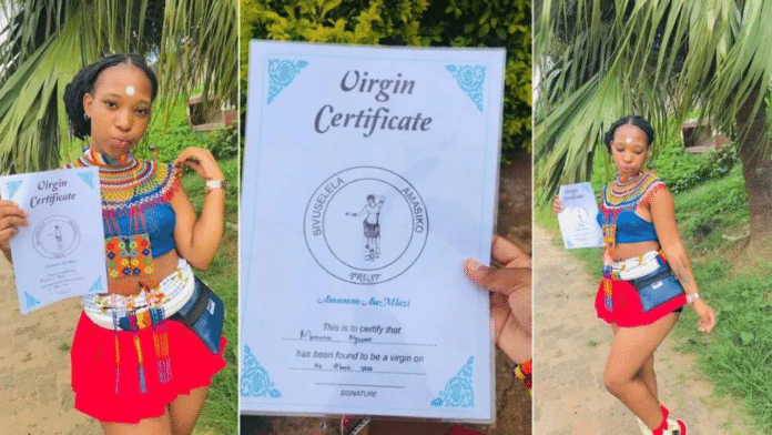 Lady celebrates virginity; Shares certificate online