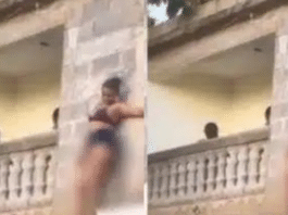 Sidechick caught by her sugar daddy's wife while hiding on the balcony