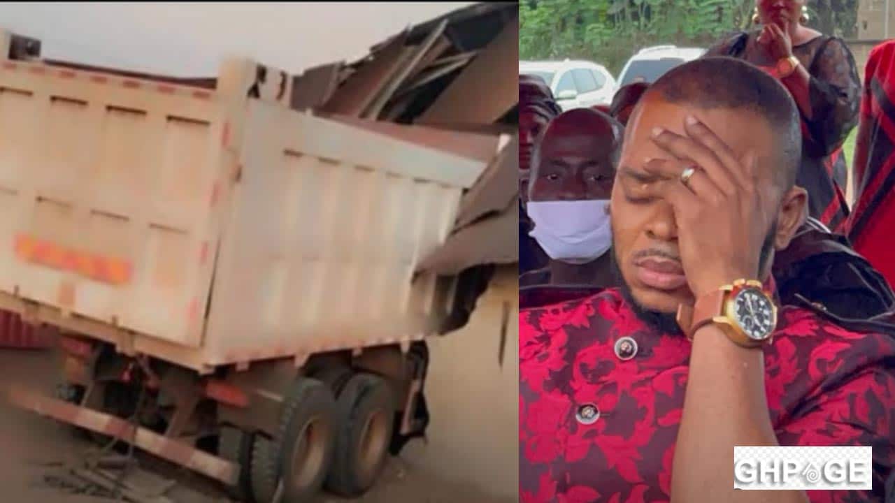 Breaking: Tipper Truck rams into Bishop Obinim’s Mother’s house