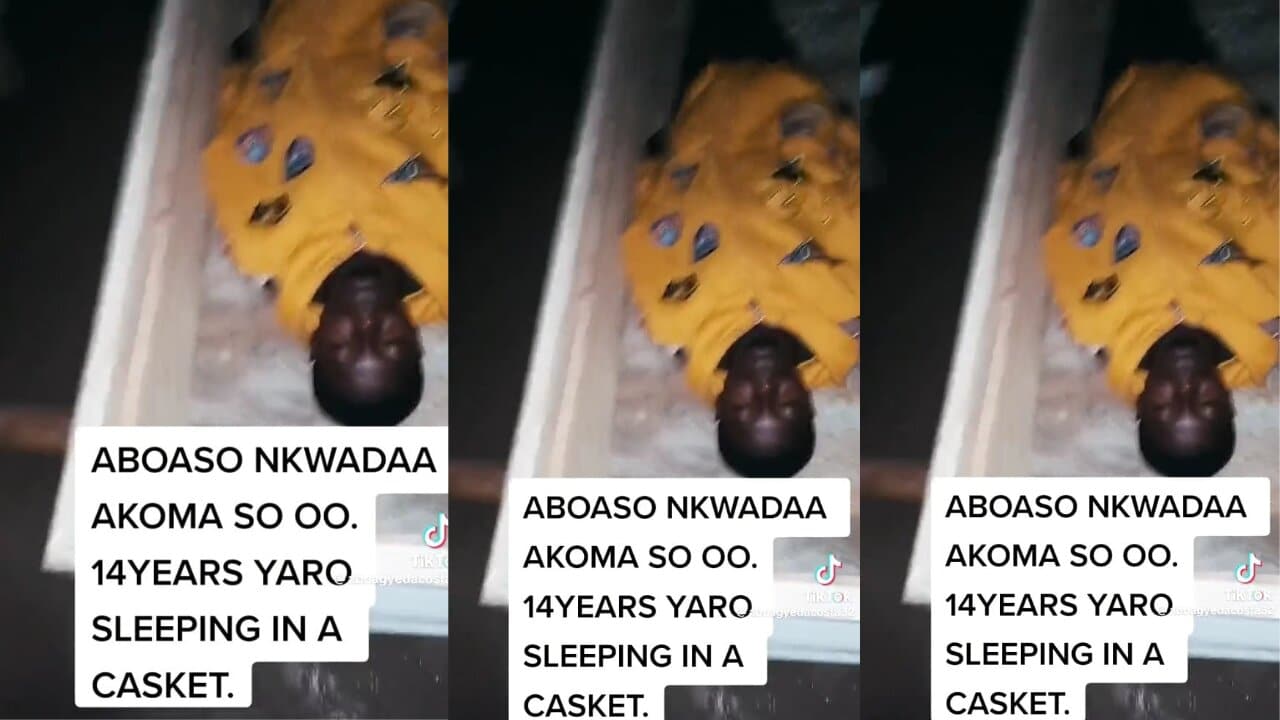 Trending video of a 14-year-old boy sleeping inside a casket for sika duro causes stir
