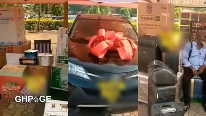 groom receives wedding gifts from in-laws