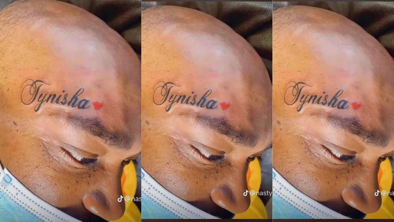 Man happily tattoos his girlfriend's name on his face; Happily Shares pictures of it online