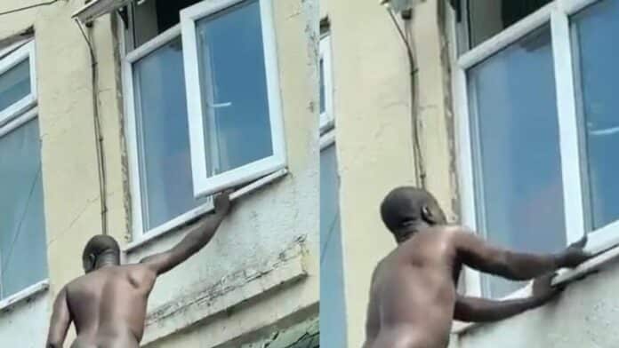 Man who went to sleep with a married woman inside her house caught; Escapes naked (Video)