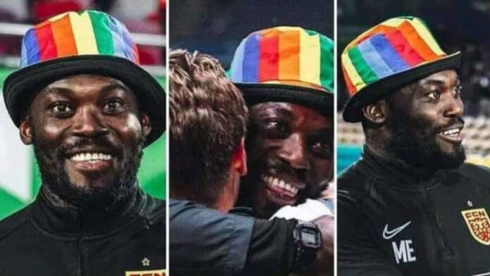 Michael Essien sparks serious 'trumu trumu' rumours as he proudly rocks an LGBTQ bucket hat