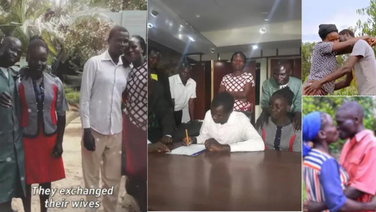 Shocking! Two men exchange wives & kids as they remarry each other in a plush wedding ceremony (Video)