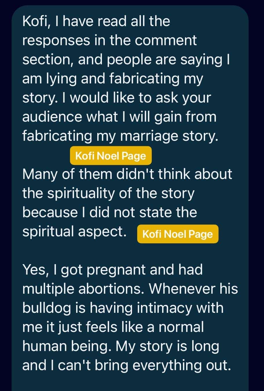 Wife whose pastor-husband forced her to have intercourse with their Bulldog speaks