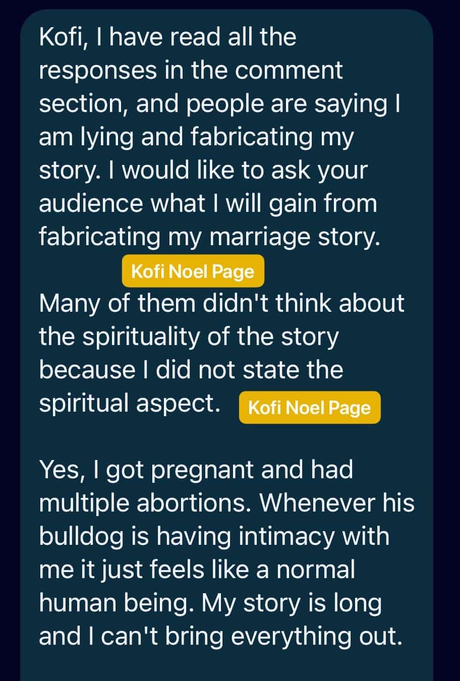 Wife whose pastor-husband forced her to have intercourse with their Bulldog speaks