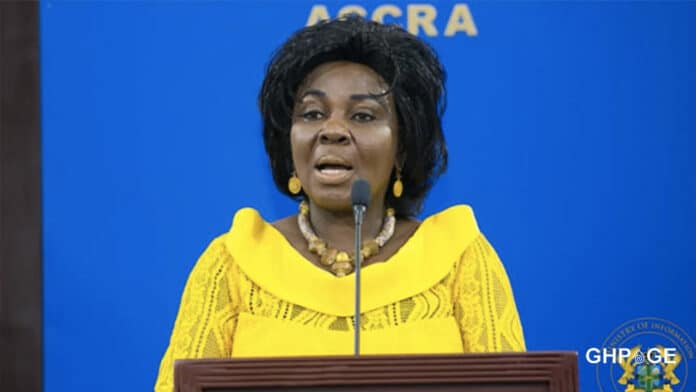 Minister for sanitation Cecilia-Abena-Dapaah addressing the press