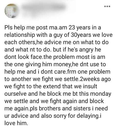“I’m the one who feeds my boyfriend but he always blocks me anytime we fight” – 23-year-old Lady cries out