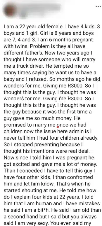 Pregnant girlfriend dumped by her man, after he discovered that she has 4 kids with 4 different fathers.