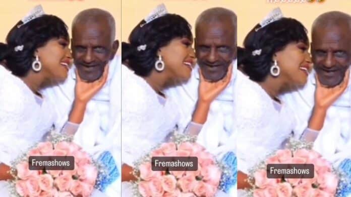 Netizens troll young lady for marrying an 80-year-old toothless man because of money
